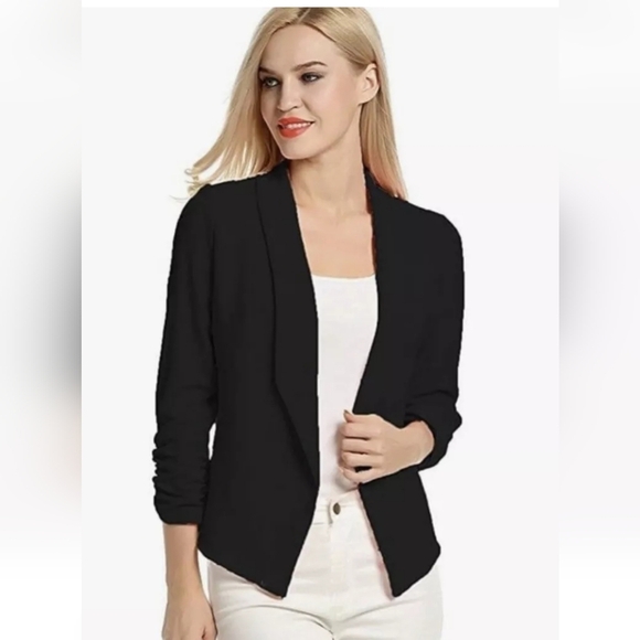 KAARI BLUE Black open front shawl collar blazer. Size Large - Picture 3 of 9